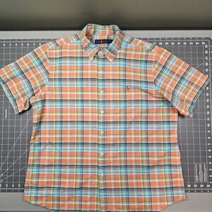 Polo Ralph Lauren Shirt XL Orange Blue Plaid Preppy Woven Academia Ivy League